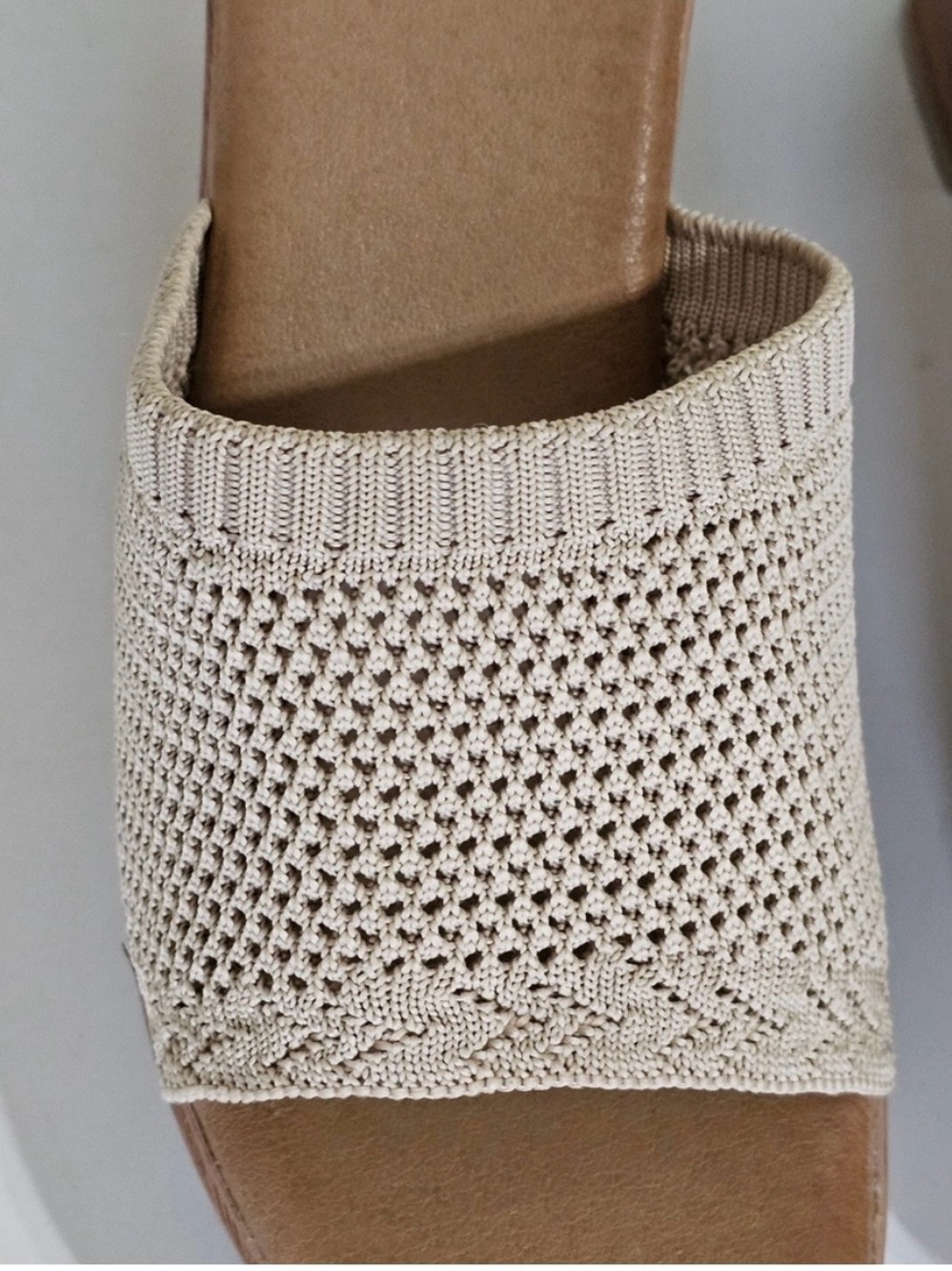 Beige Knit Platform Mule Heels - Women Casual Summer Resort Office Shoes - Picture 4 of 10